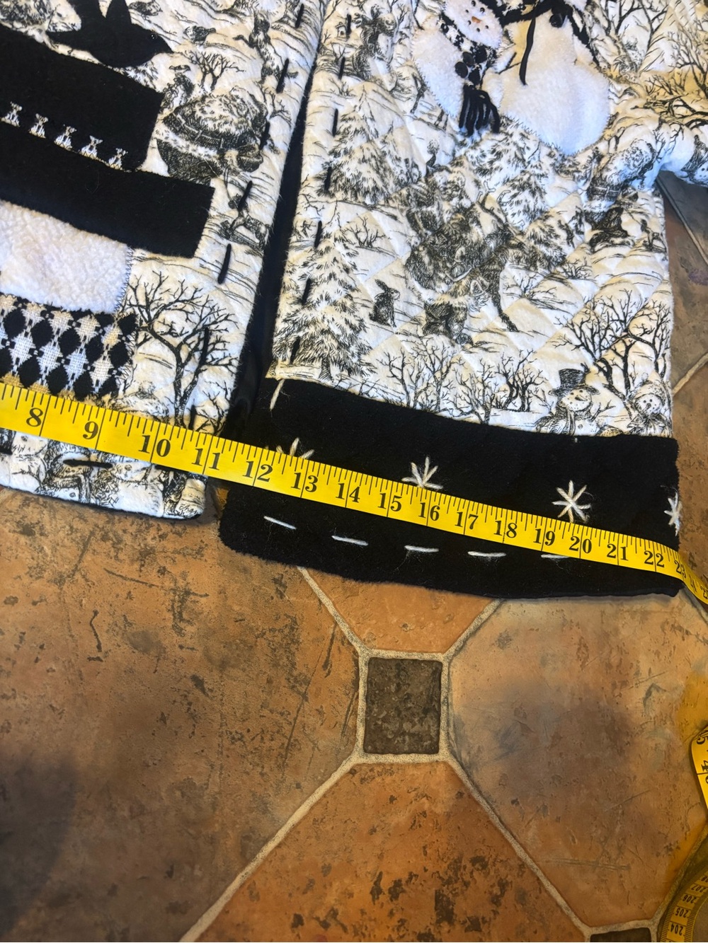 Vintage Quilted Snowman Christmas Jacket Black White Applique Winter Coat L - Picture 12 of 12